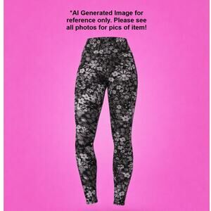 New Ladies Black & White Floral Butterfly Super Soft Fashion Leggings Size Small